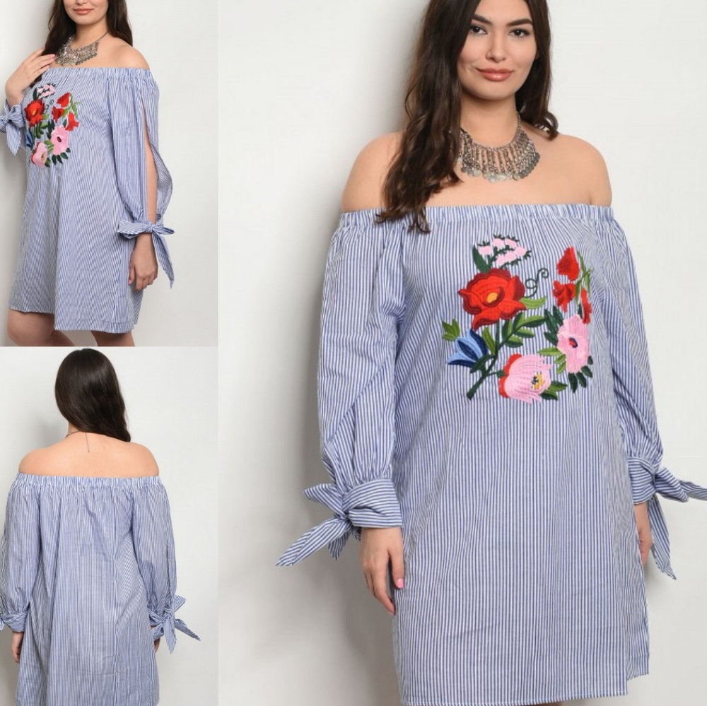 Blue Stripes with Flower Print Curvylicious Dress